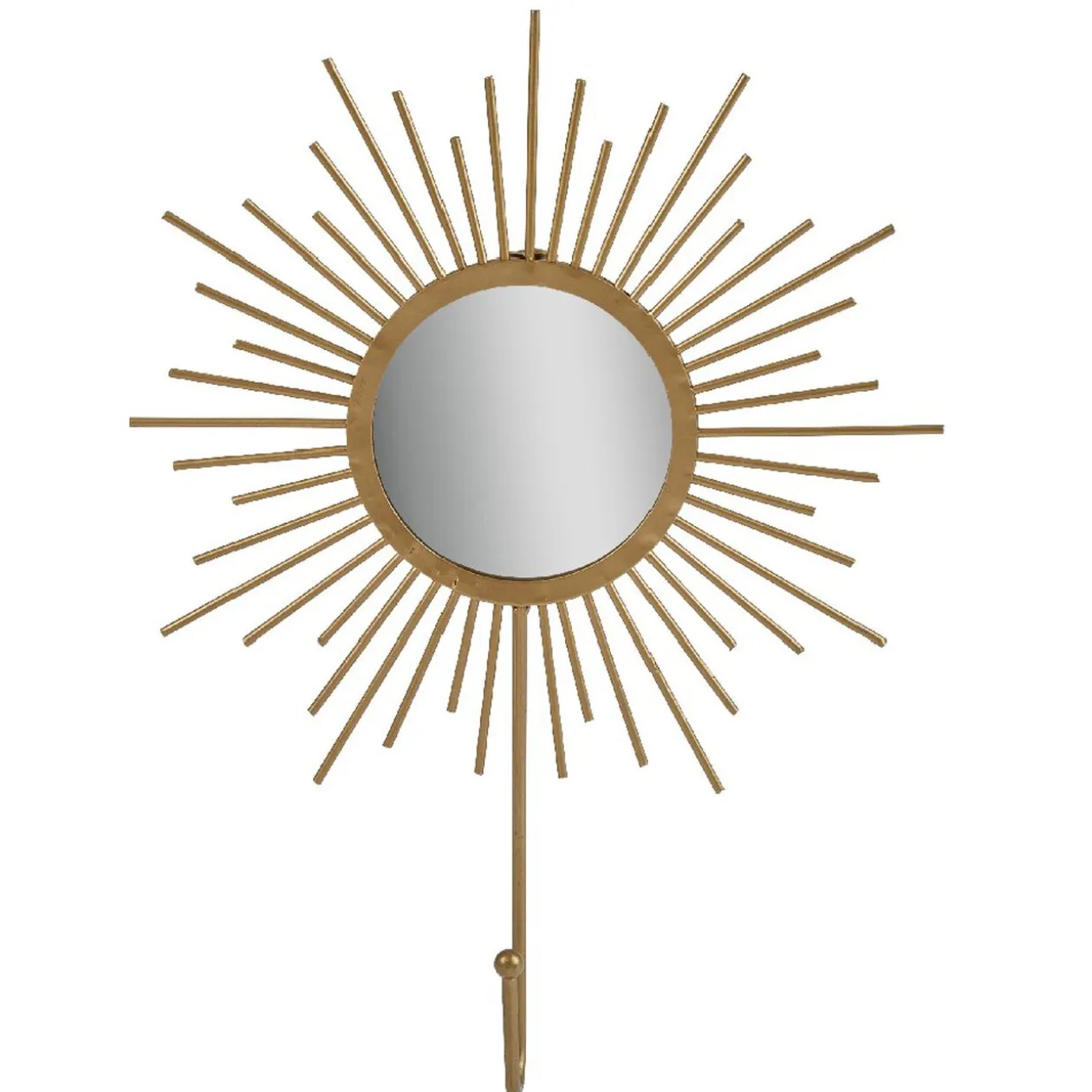 Patère miroir forme soleil métal doré