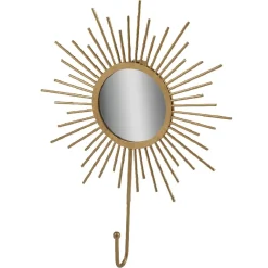Patère miroir forme soleil métal doré