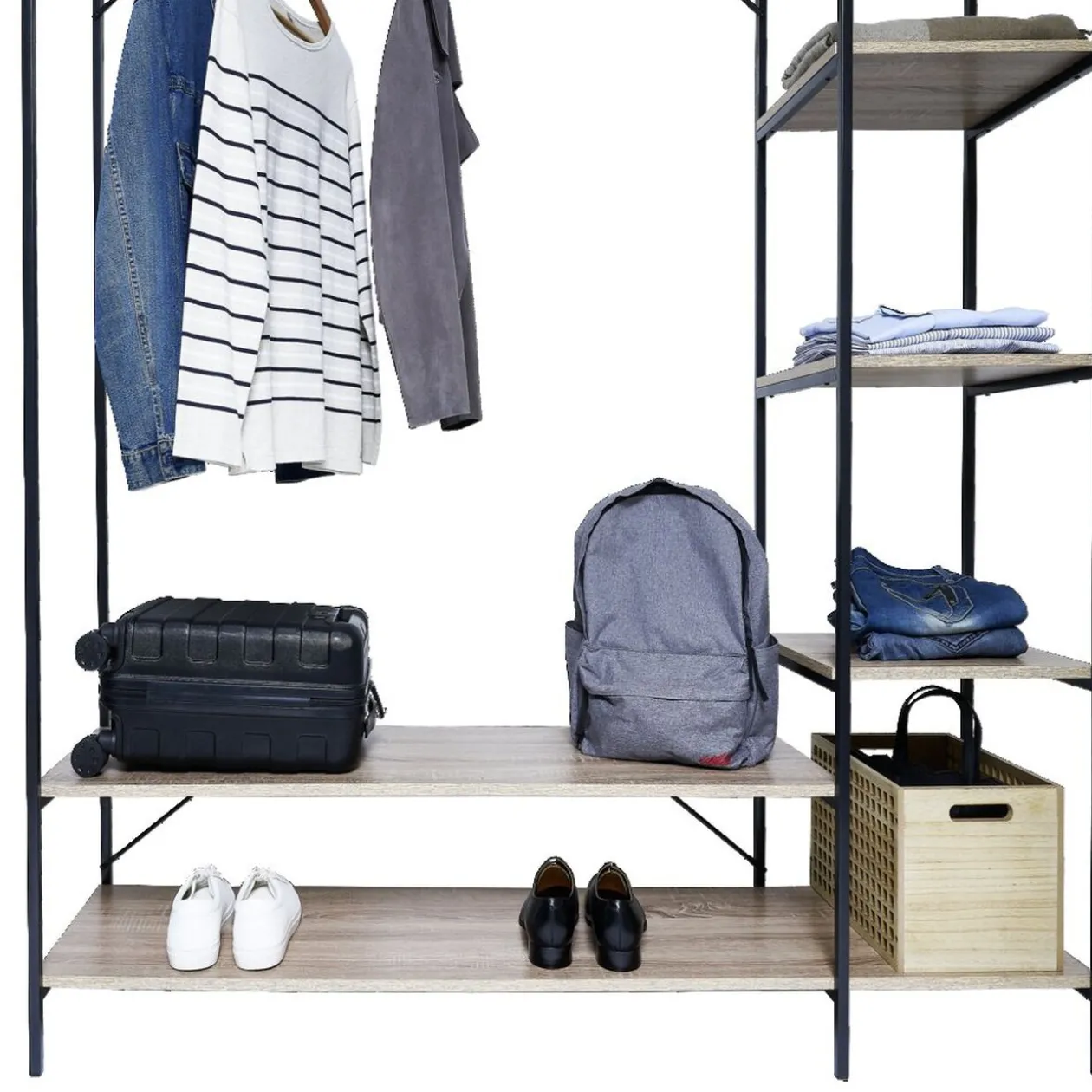 Penderie bois XXL 6 étagères 160x40xH180cm