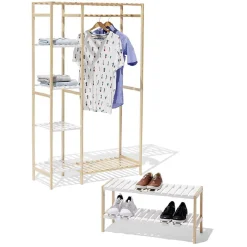 Penderie et étagères en pin couleur bois et blanc