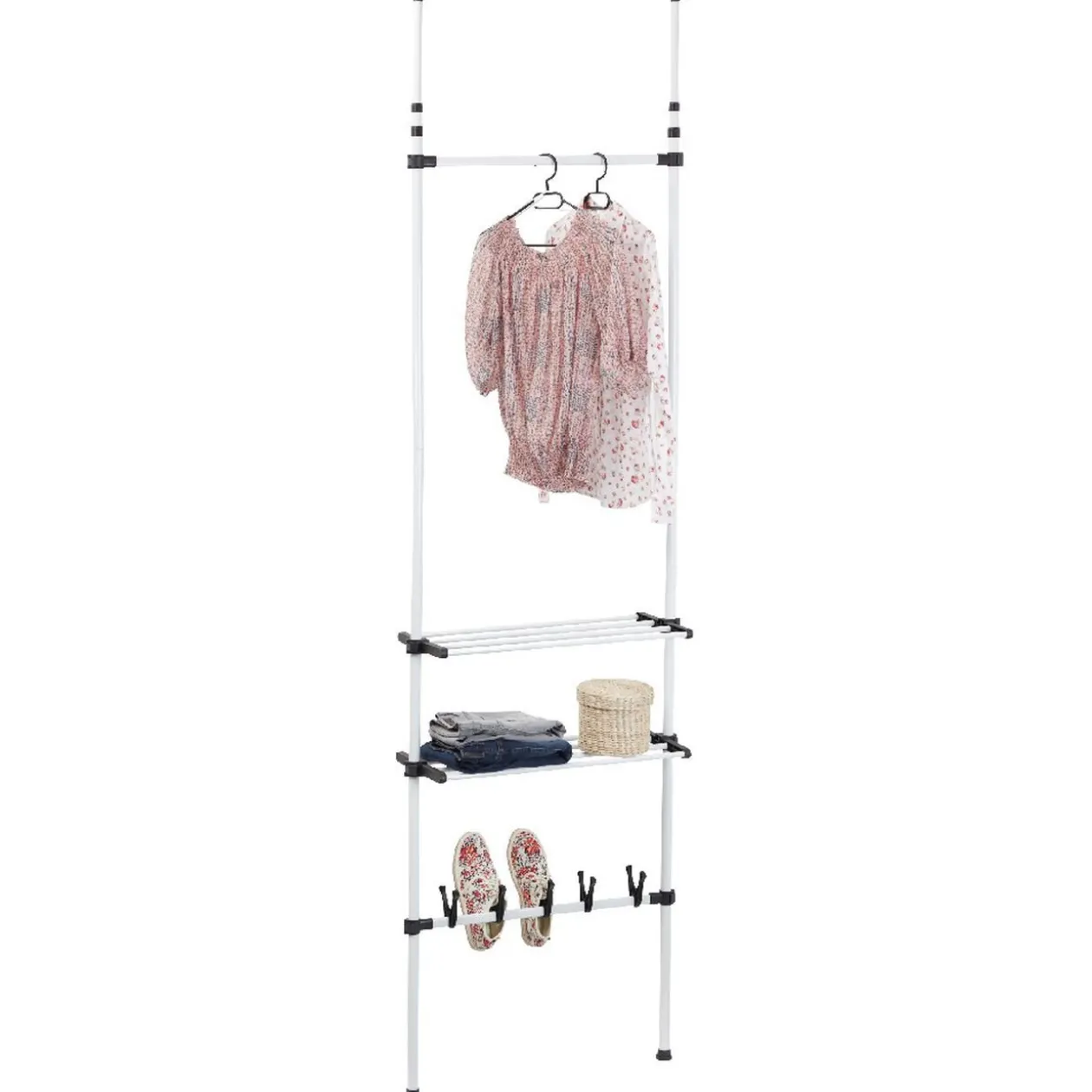 Penderie télescopique métal blanc et noir