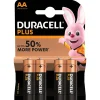 Pile Duracell alcaline AA Plus 1,5 Volts, LR06 - Lot de 4