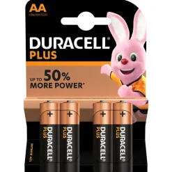 Pile Duracell alcaline AA Plus 1,5 Volts, LR06 - Lot de 4