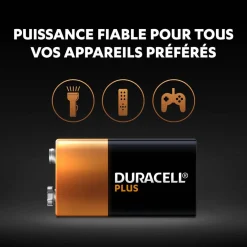Pile Duracell Plus alcaline 9 Volts 6LR61