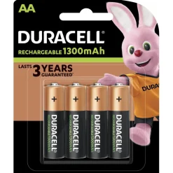 Pile rechargeable Duracell AA 1300 mAh, LR6 - Lot de 4