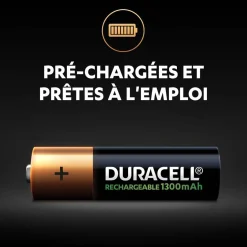 Pile rechargeable Duracell AA 1300 mAh, LR6 - Lot de 4