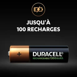 Pile rechargeable Duracell AA 1300 mAh, LR6 - Lot de 4