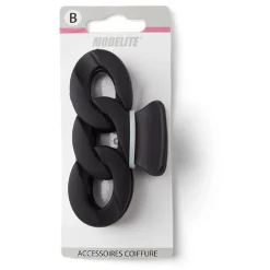 Pince à cheveux effet chaîne plastique noir mat 8cm