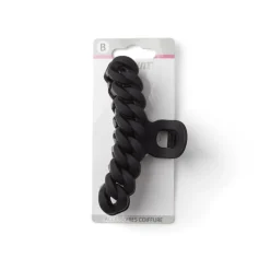 Pince à cheveux effet tressé plastique noir mat 11cm