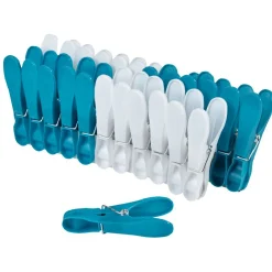 Pince à linge blanche et bleue plastique opaque x24
