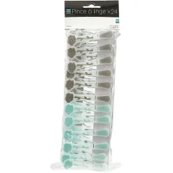 Pince à linge design fleur grise et bleue x24