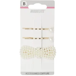 Pince guiche + pince clic clac perle dorée L.6 cm x2