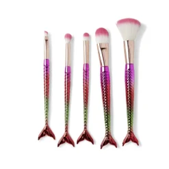Pinceau cosmétique sirène 5 pièces avec trousse transparente pailletée