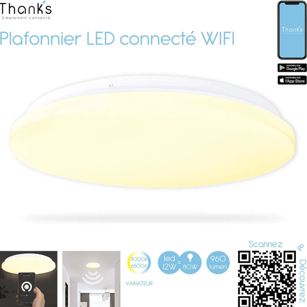 Plafonnier LED connecté WIFI