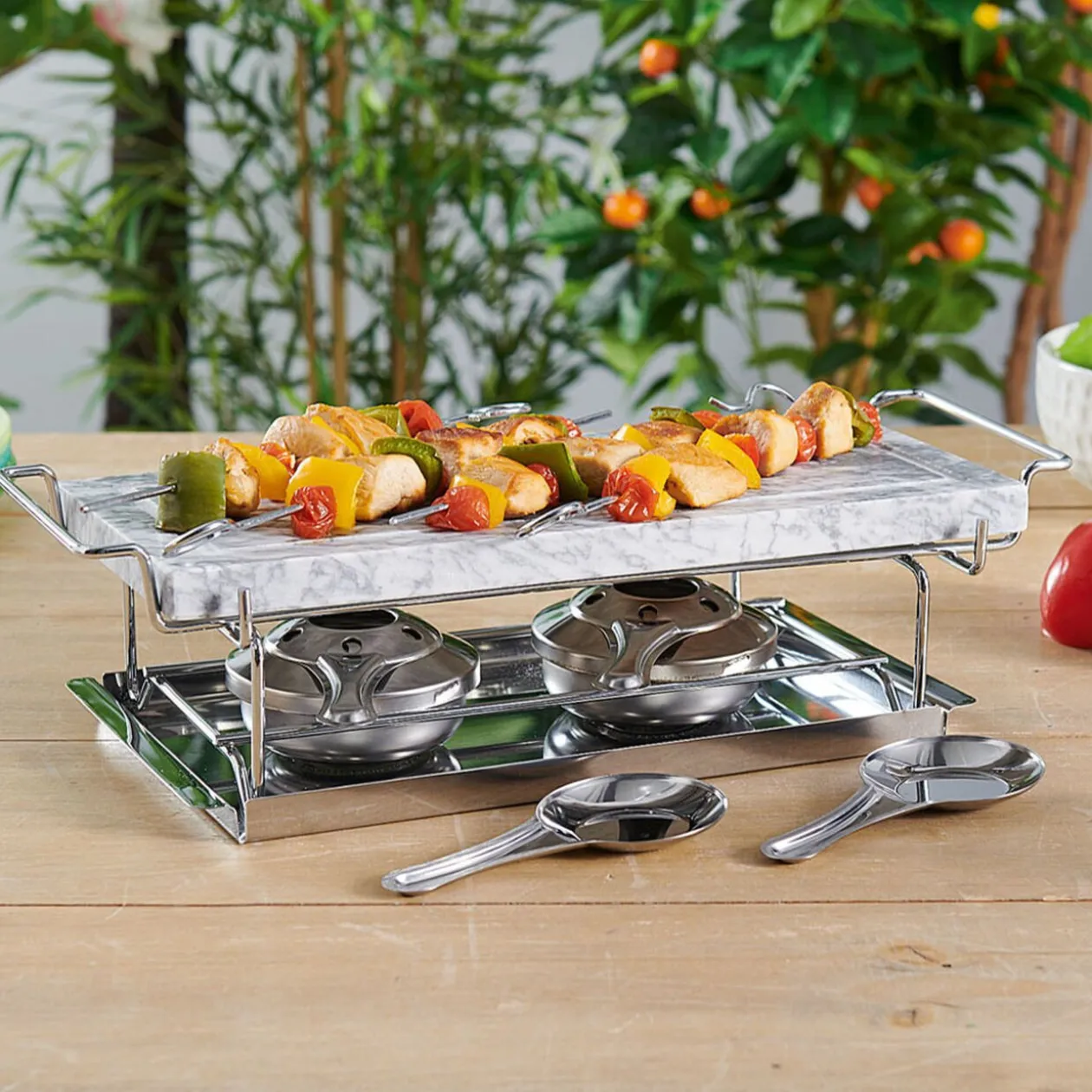 Plancha pierre à cuire marbre avec plateau métal