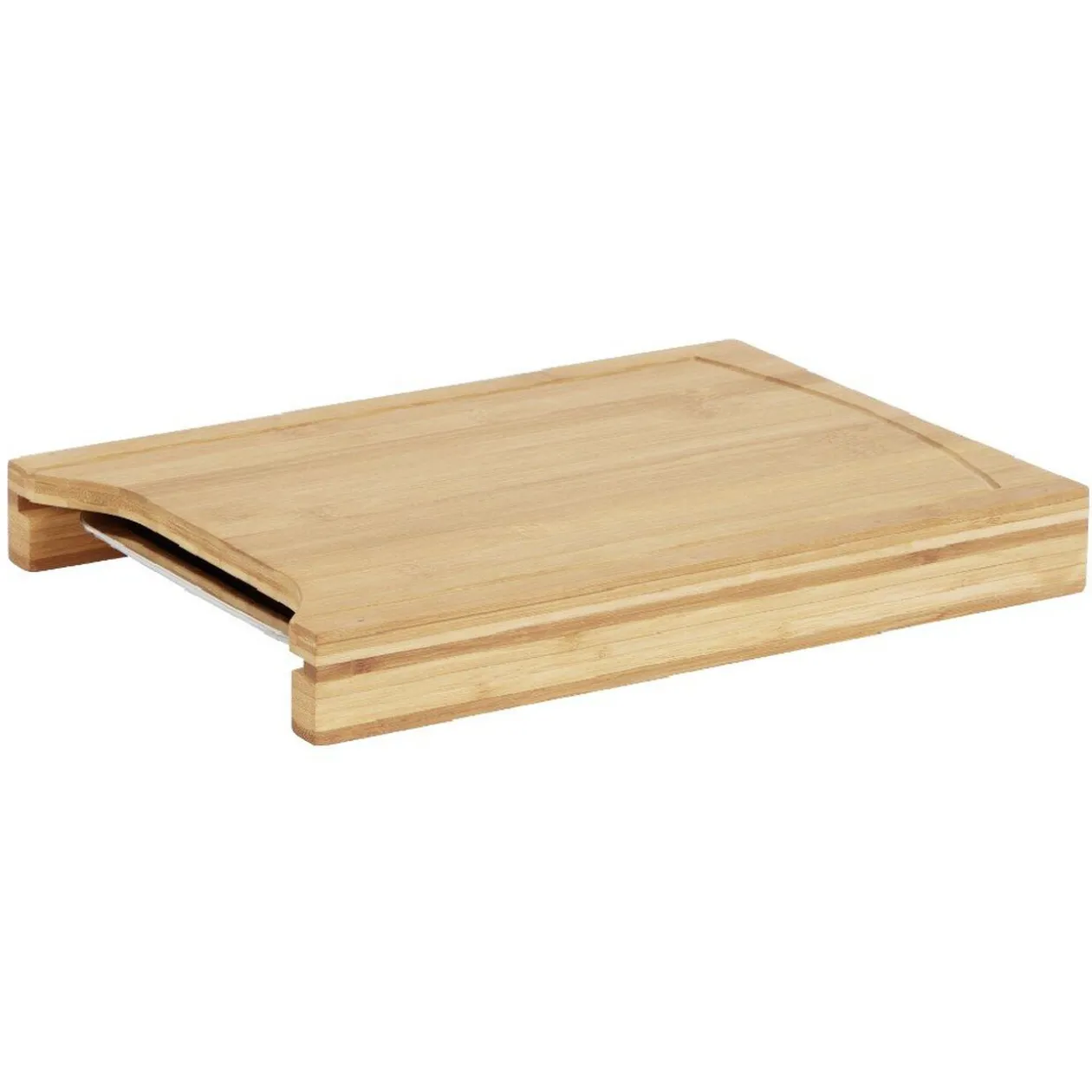 Planche à decouper en bambou avec bac récupérateur inox