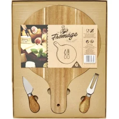 Planche à servir en bambou Ø25cm avec accessoires pour fromage x2
