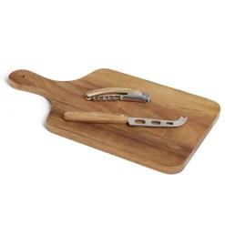 Planche de présentation avec couteau et tire-bouchon acacia 37x19cm