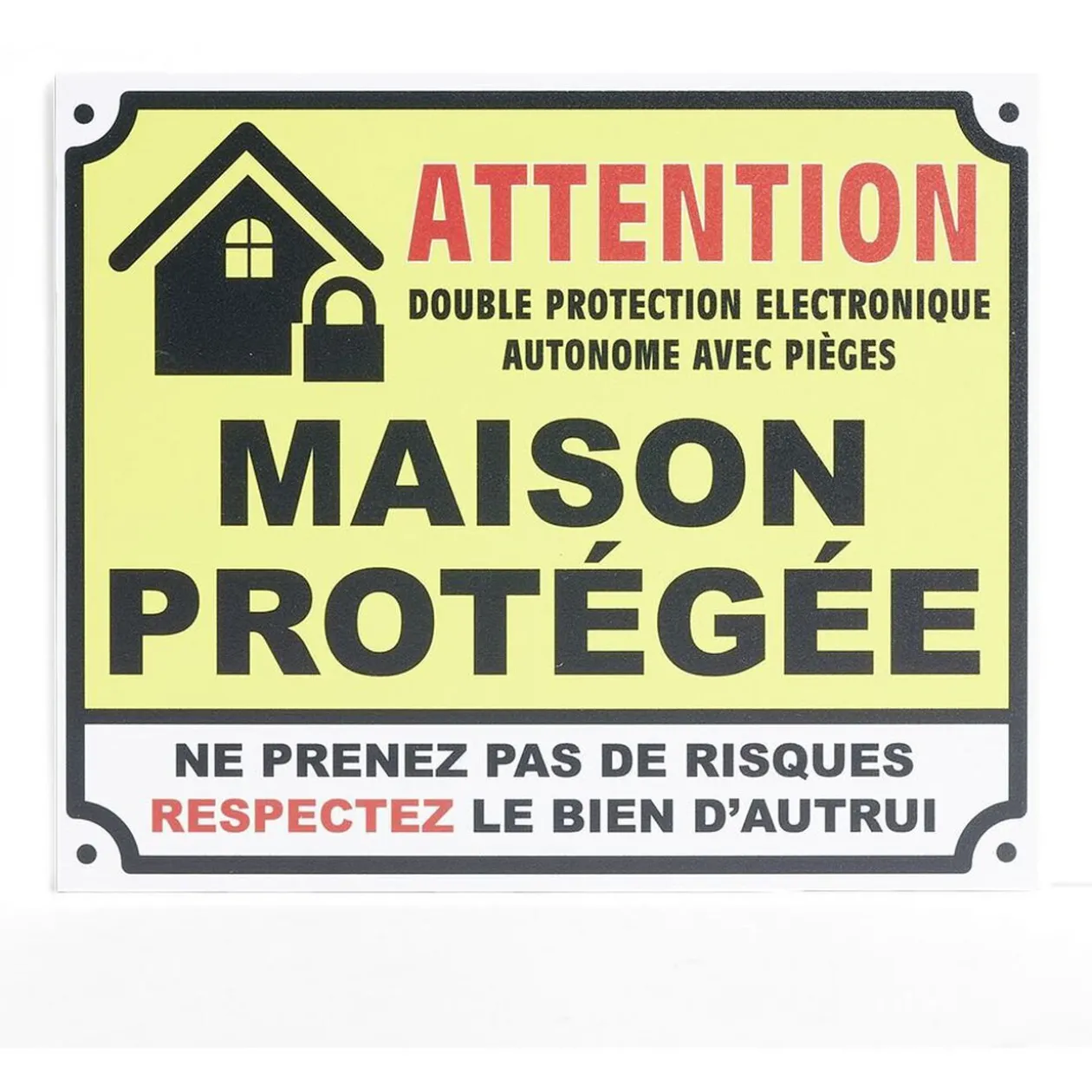 Plaque signalétique "Attention, maison protégée" - 24x20 cm