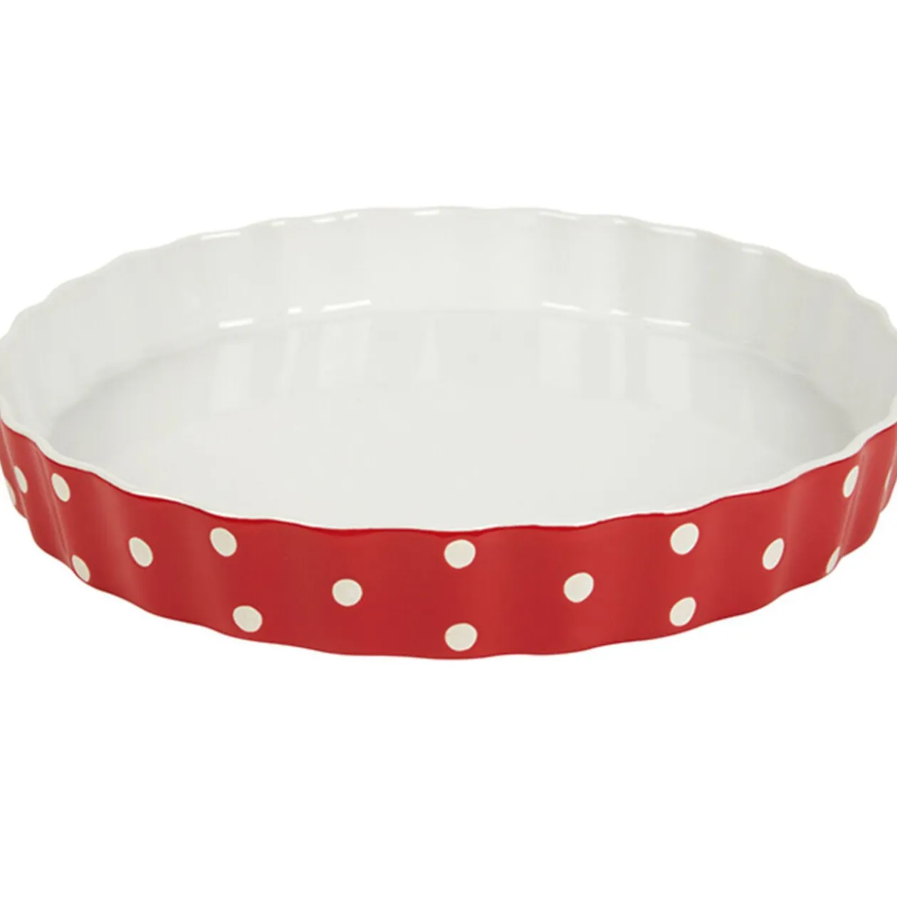 Plat à tarte rouge à pois blancs