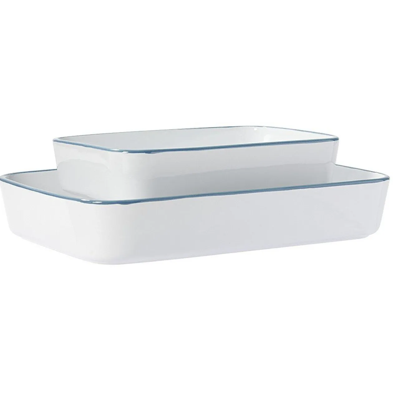 Plat cuisson rectangulaire blanc bordure bleue 1L et 2L x2