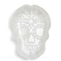 Plat Halloween tête de mort mexicaine en verre blanc 15x11xH2cm