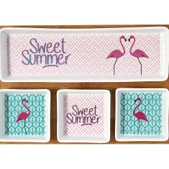 Plateau + 4 coupelles motif flamant rose