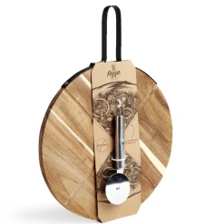 Plateau à pizza en bois avec roulette en acier