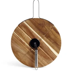 Plateau à pizza en bois avec roulette en acier