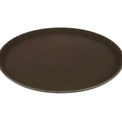 Plateau antidérapant rond marron