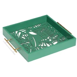 Plateau avec motif tropical ajouré et fond en verre