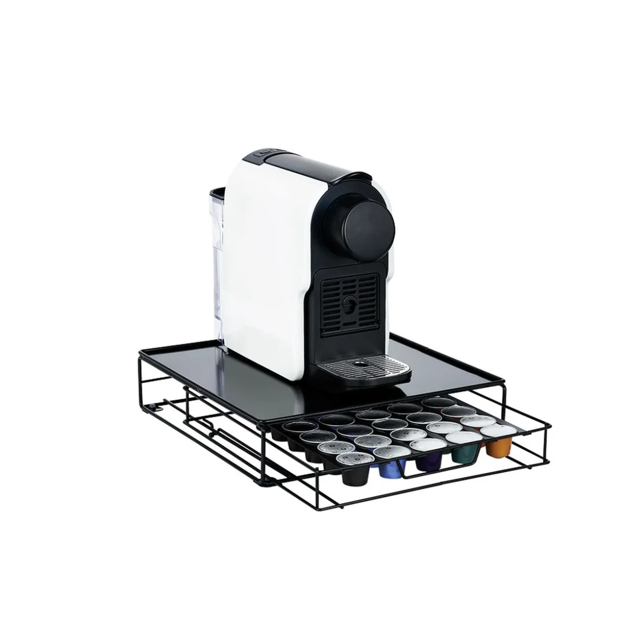 Plateau avec tiroir à capsules en métal noir