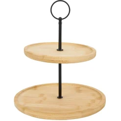 Plateau de présentation 2 niveaux en bambou et fer Ø16,5xH21,5cm
