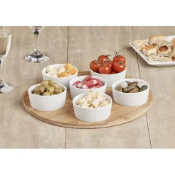 Plateau de service avec 6 coupelles blanches