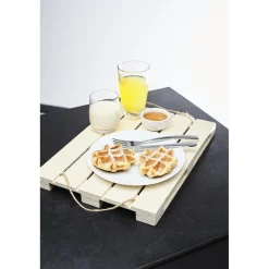 Plateau de service en bois à poser avec anses cordes