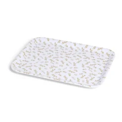 Plateau de service rectangulaire mélaminé blanc motif feuillage doré 21x28cm