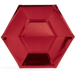 Plateau hexagonal carton rouge métallisé Ø26cm x10