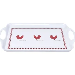 Plateau rectangulaire design poule mélaminé rouge et blanc