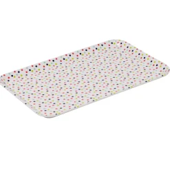 Plateau rectangulaire mélamine blanc motif pois multicolores