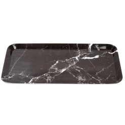 Plateau rectangulaire mélaminé effet marbre gris et blanc 19x30cm