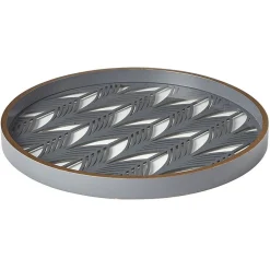 Plateau rond inspiration orientale en métal et bois rouge ou gris