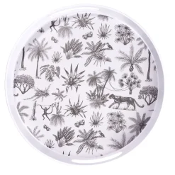 Plateau rond mélaminé motif savane blanc et noir Ø34,5xH5cm
