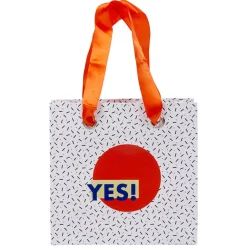 Pochette cadeau blanc moucheté rond rouge inscription Yes