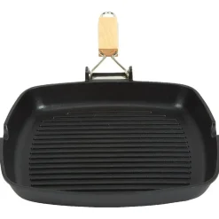 Poêle grill carré manche en bois amovible tous feux