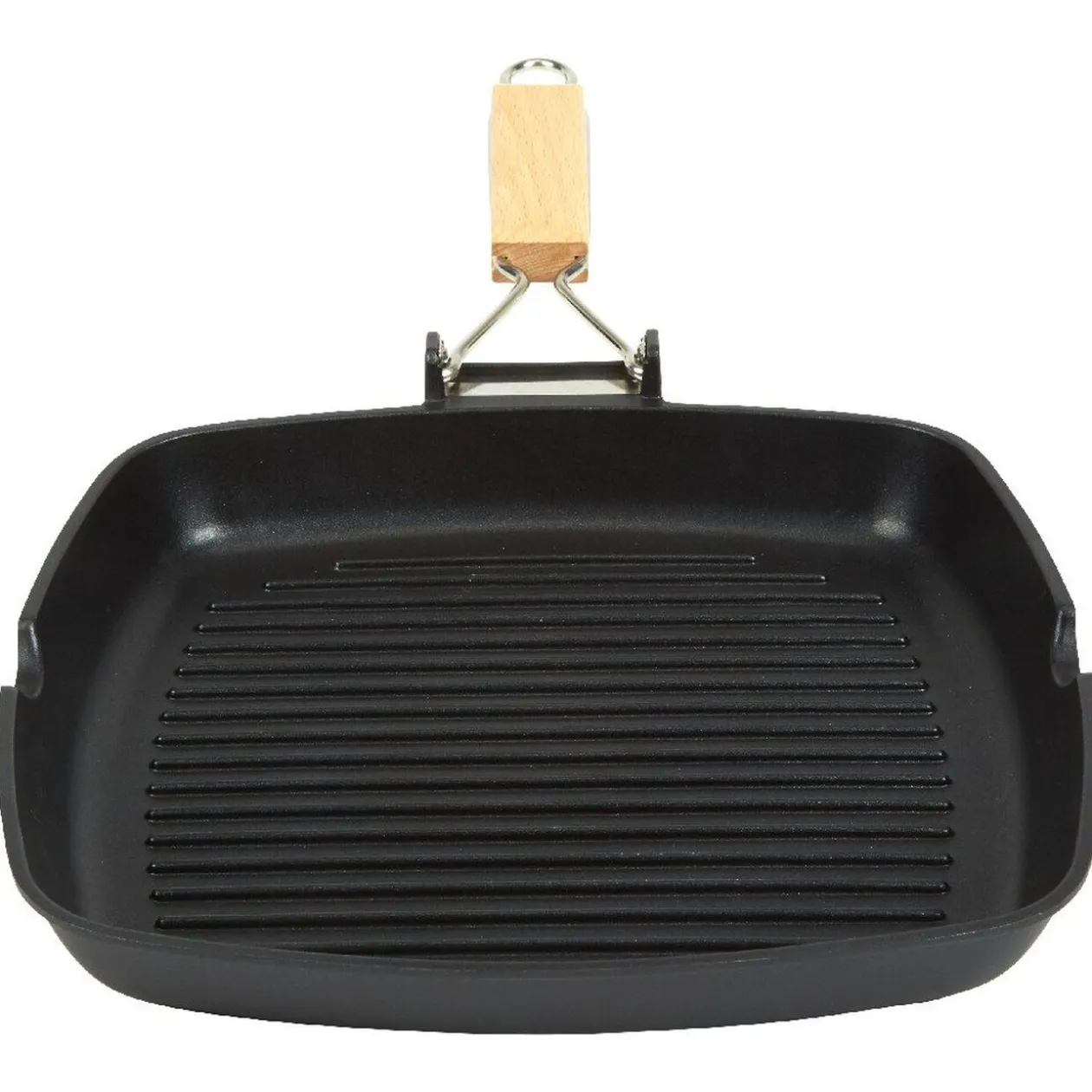 Poêle grill carré manche en bois amovible tous feux