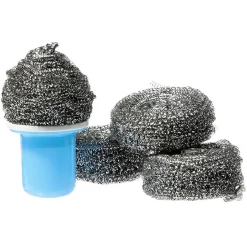 Éponge spirale en inox à récurer avec poignée x4