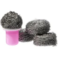 Éponge spirale en inox à récurer avec poignée x4