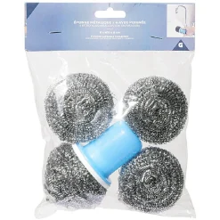 Éponge spirale en inox à récurer avec poignée x4