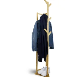 Portant bambou avec penderie et étagères sur 2 niveaux 36x36xH168cm