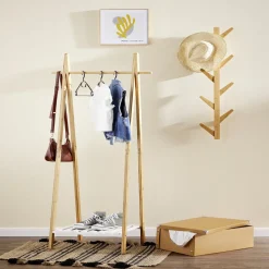 Portant bambou avec étagère pour accessoires 64x44xH160cm